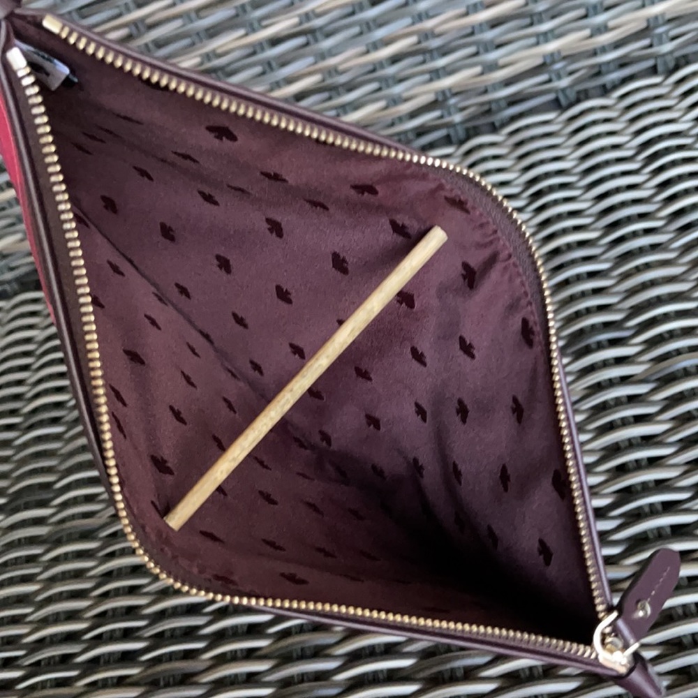 Kate Spade Ella Plaid Bright Rose Large Zip Pouch Clutch - Picture 7 of 16